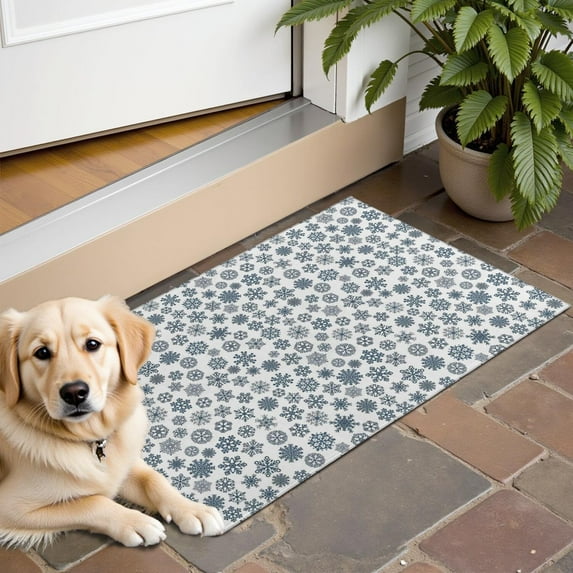Blue Christmas Snowflake Pattern Door Rugs,Washable Non Slip Door Mats Indoor,Decorative Door Mats,Entry Mat Indoor for Entrance,Bedroom,Kitchen,Bathroom,16"x24"
