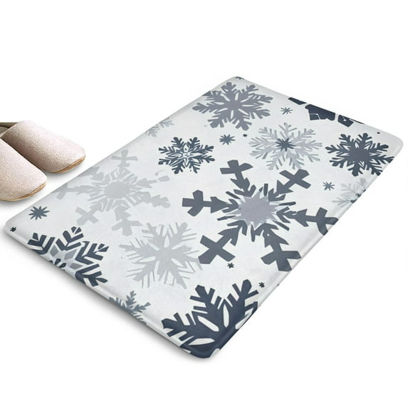 Blue Christmas Snowflake Pattern Flannel Non Slip Door Rugs,Washable Door Mats Indoor,Decorative Door Mats,Dirt-Resistant and Absorbent Doormat for Entrance,Bedroom,Kitchen,Bathroom,31.5x17in(80x43cm)