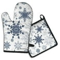 thumbnail image 1 of Blue Christmas Snowflake Pattern Kitchen Oven Mitt and Pot Holder Sets 2 Pcs for Baking, Cooking and Grilling, Heat Resistant Up To 392 °F, 1 of 7