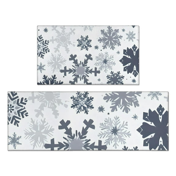 Blue Christmas Snowflake Pattern Kitchen Rugs Sets Of 2,Anti Fatigue Kitchen Mat Rugs Non Slip Washable,Decorative Kitchen Floor Mats for Kitchen,Sink,Laundry,17"x30"+17"x47"