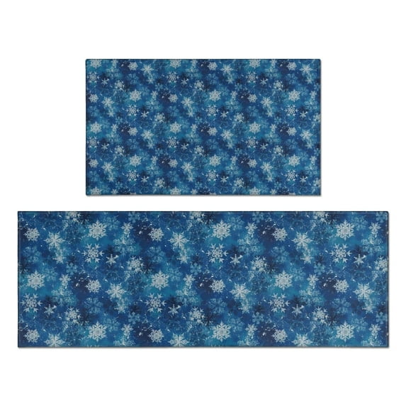 Blue Christmas Snowflake Pattern Kitchen Rugs Sets Of 2,Anti Fatigue Kitchen Mat Rugs Non Slip Washable,Decorative Kitchen Floor Mats for Kitchen,Sink,Laundry,17"x30"+17"x47"