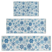 Blue Christmas Snowflake Pattern Kitchen Rugs Sets Of 3,Kitchen Runner Rugs Non Skid Washable,Decorative Kitchen Floor Mats for Kitchen,Sink,Laundry,17"x30" 17"x47" 17"x59"