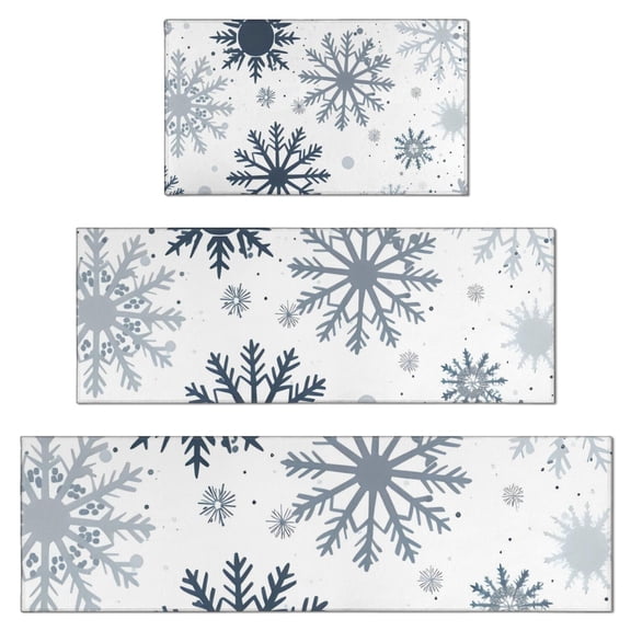 Blue Christmas Snowflake Pattern Kitchen Rugs Sets Of 3,Kitchen Runner Rugs Non Skid Washable,Decorative Kitchen Floor Mats for Kitchen,Sink,Laundry,17"x30"+ 17"x47" + 17"x59"