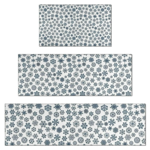 Blue Christmas Snowflake Pattern Kitchen Rugs Sets Of 3,Kitchen Runner Rugs Non Skid Washable,Decorative Kitchen Floor Mats for Kitchen,Sink,Laundry,17"x30"+ 17"x47" + 17"x59"