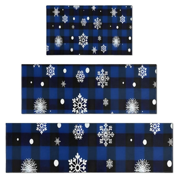 Blue Christmas Snowflake Pattern Kitchen Rugs Sets Of 3,Kitchen Runner Rugs Non Skid Washable,Decorative Kitchen Floor Mats for Kitchen,Sink,Laundry,17"x30"+ 17"x47" + 17"x59"