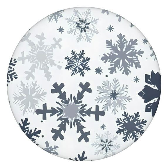 Blue Christmas Snowflake Pattern Round Fitted Tablecloth with Elastic Edge,Dining Table Cover Waterproof,Outdoor Round Tablecloth for Camping,Dining,Indoor and Outdoor