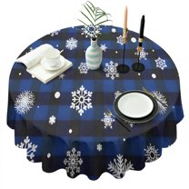 Blue Christmas Snowflake Pattern Round Tablecloth 60"x60",Wrinkle Wipeable Table Cloth for Kitchen Dining Room Picnic Patio Party