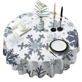 thumbnail image 1 of Blue Christmas Snowflake Pattern Round Tablecloth 60"x60",Wrinkle Wipeable Table Cloth for Kitchen Dining Room Picnic Patio Party, 1 of 6
