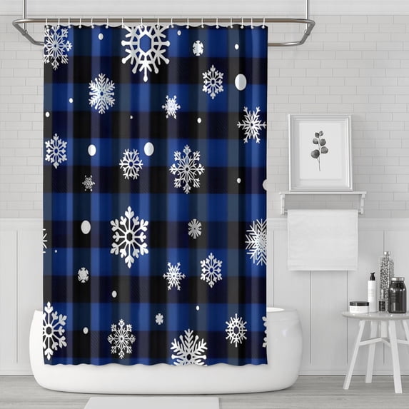 Blue Christmas Snowflake Pattern Shower Curtain 72"x72" ,Bathroom Decorative Shower Curtains Set with 12 Hooks,Modern Waterproof Washable Shower Curtain