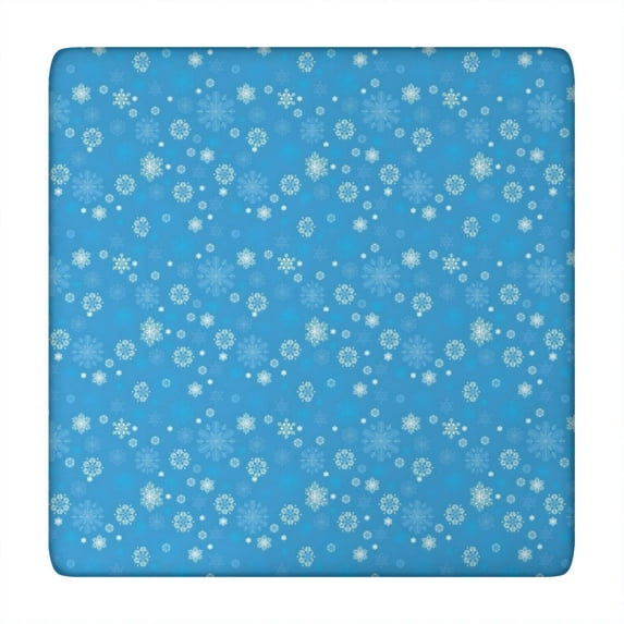 Blue Christmas Snowflake Pattern Square Fitted Tablecloth with Elastic Edge,Square Table Cover,Washable Elastic Table Cover for Home Kitchen Party Decor 34"x34"