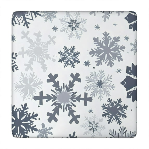 Blue Christmas Snowflake Pattern Square Fitted Tablecloth with Elastic Edge,Square Table Cover,Washable Elastic Table Cover for Home Kitchen Party Decor 34"x34"