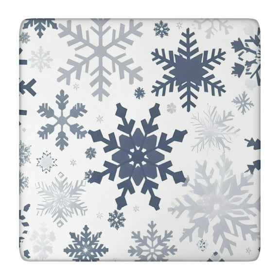 Blue Christmas Snowflake Pattern Square Fitted Tablecloth with Elastic Edge,Square Table Cover,Washable Elastic Table Cover for Home Kitchen Party Decor 36"x36"