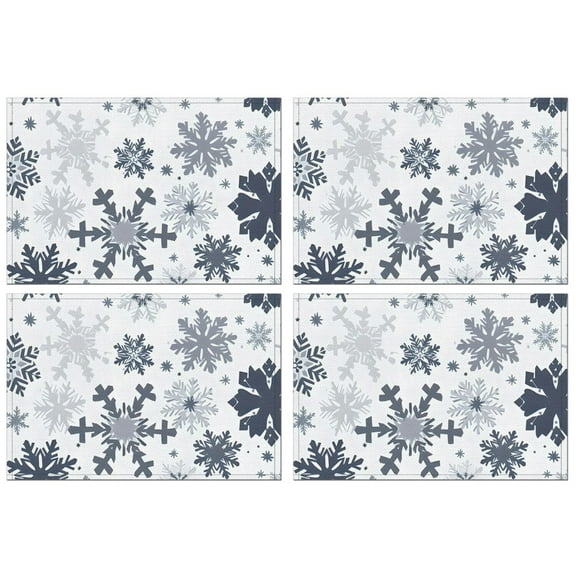 Blue Christmas Snowflake Pattern Summer Placemats Table Placemats Set Of 4-Linen Kitchen Washable Placemats Table Mats 11.8"x17.7" Non-Slip Heat Resistant