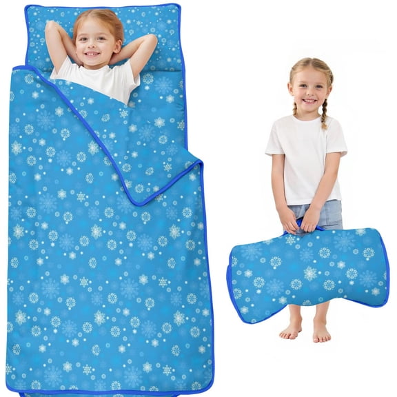 Blue Christmas Snowflake Pattern Toddler Nap Mats for Kids Preschool,50"x20" Sleeping Mat Bag or Kids,Toddler Sleeping Bag,Toddler Nap Mat or Daycare