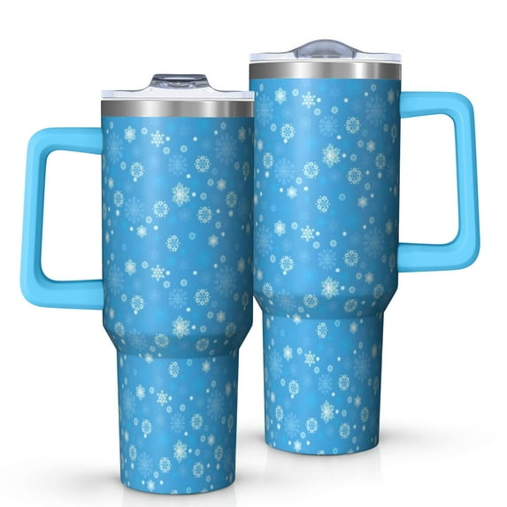 Blue Christmas Snowflake Pattern Tumbler with Handle and Lid,40oz Double Wall Vacuum Insulated Tumbler,Cups Gift for Women and Men