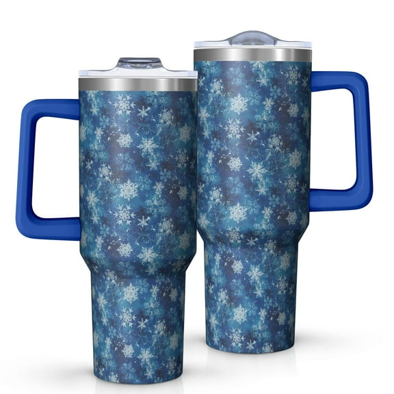 Blue Christmas Snowflake Pattern Tumbler with Handle and Lid,40oz Double Wall Vacuum Insulated Tumbler,Cups Gift for Women and Men