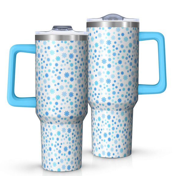 Blue Christmas Snowflake Pattern Tumbler with Handle and Lid,40oz Double Wall Vacuum Insulated Tumbler,Cups Gift for Women and Men