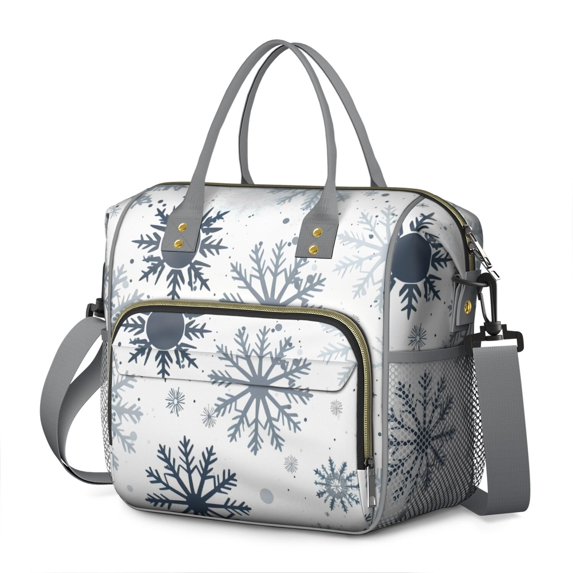 Blue Christmas Snowflake Pattern Womens Lunch Box for Work,Insulated Large Lunch Bag for Tween and Teen,Loncheras Para Mujer,Leakproof Adult Lunch Bag for Work,Beach,Travel,Picnic,Camping