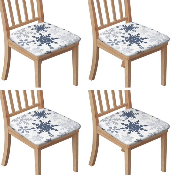 Blue Christmas Snowflake Seat Covers for Dining Room Chairs Set Of 4,Stretch Printed Washable Chair Seat Cover with Elastic Ties and Button,Removable Waterproof Couch Cushion Covers
