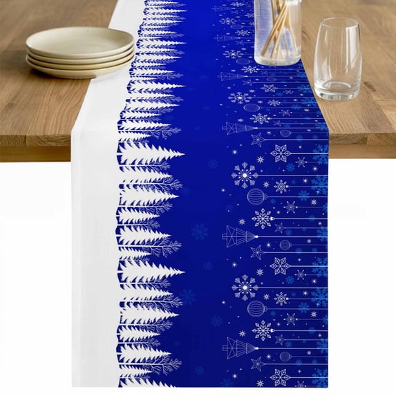 Blue Christmas Snowflakes Table Runner 48 Inches Long Farmhouse Dress Scarves, Xmas Balls Winter Pine Tree Dining Tablerunner for Coffee Table/Kitchen Island/Party Décor, 13" x 48"