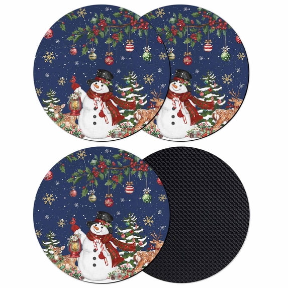 Blue Christmas Snowman Coasters Set of 4, Absorbent Coasters for Drinks, Xmas Snowflake Elk Tree Balls Coaster for Desk Coffee Table Protection, Home Decor House Warming Gifts 4"