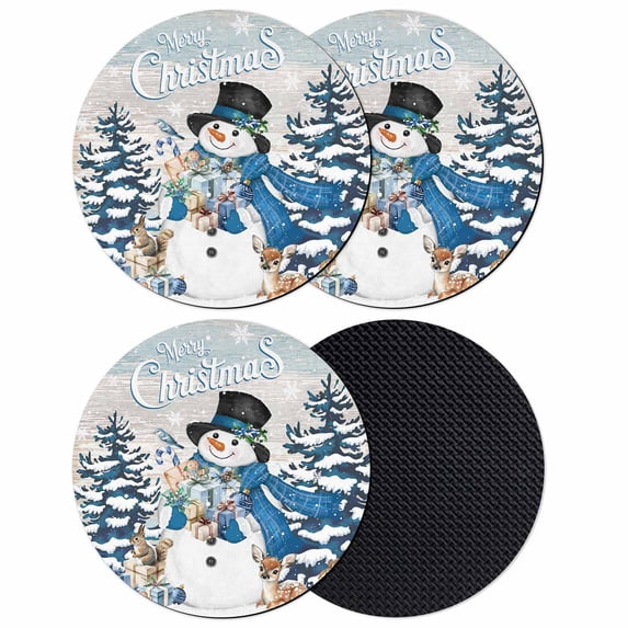 Blue Christmas Snowman Coasters Set of 4, Absorbent Coasters for Drinks, Xmas Tree Elk Gifts Snowflake Vintage Coaster for Desk Coffee Table Protection, Home Decor House Warming Gifts 4"
