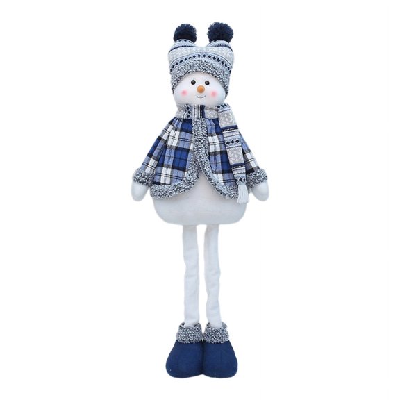 Blue Christmas Snowman Decoration Wearing Lei Feng Hat & Scarf Plush Fabric Telescopic Snowman Standing Figure Dolls