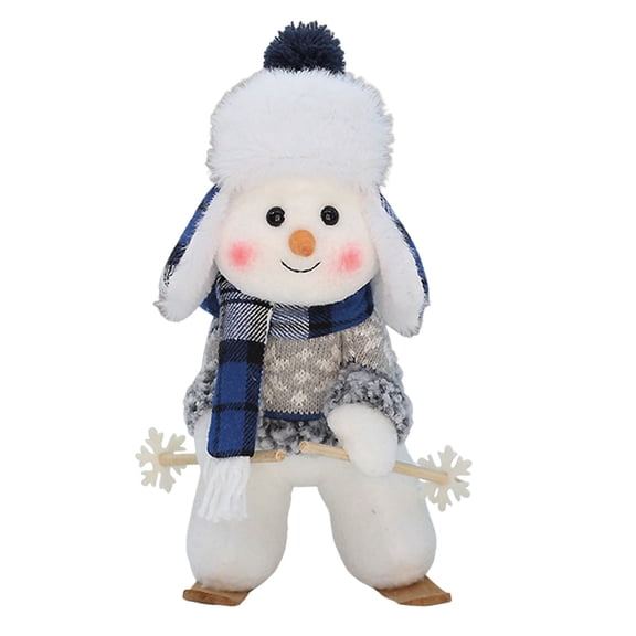 Blue Christmas Snowman Doll - Cute Rocking Fabric Snowman Figurine for Table Top Decor, Winter Holiday Home Decoration Gift for Family