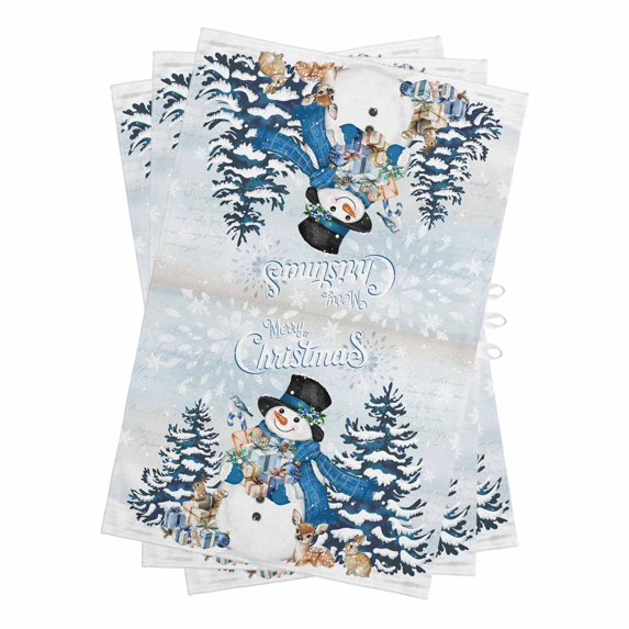 Blue Christmas Snowman Kitchen Towels Set of 3, Water Absorbent Dish Towel, Xmas Tree Elk Gifts Snowflake Ombre Decorative Hand Towels - Quick Drying Cloth for Cooking Baking, 18x28 Inch