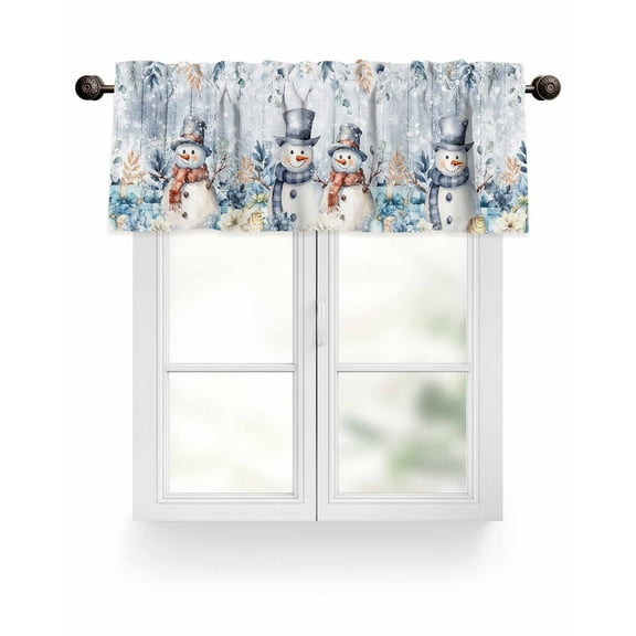 Blue Christmas Snowman Kitchen Valances for Windows Winter Floral Leaves Snowflakes Valance Curtains for Kitchen /Living Room/Bedroom/ Bathroom Decor, 54"x18 " ,Rod Pocket 1 Panel,