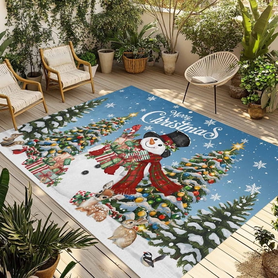 Blue Christmas Snowman Outdoor Rug 3x5 Ft - Reversible Patio Rug ...