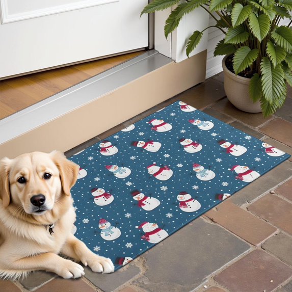 Blue Christmas Snowman Pattern Door Rugs,Washable Non Slip Door Mats Indoor,Decorative Door Mats,Entry Mat Indoor for Entrance,Bedroom,Kitchen,Bathroom,16"x24"