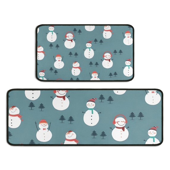 Blue Christmas Snowman Pattern Kitchen Rugs Sets Of 2,Anti Fatigue Kitchen Mat Rugs Non Slip Washable,Decorative Kitchen Floor Mats for Kitchen,Sink,Laundry,17"X30"+17"X47"