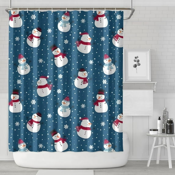 Blue Christmas Snowman Pattern Shower Curtain 84"x72" ,Bathroom Decorative Shower Curtains Set with 12 Hooks,Modern Waterproof Washable Shower Curtain