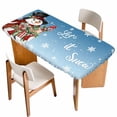 thumbnail image 1 of Blue Christmas Snowman Table Cloths for 5 Foot Rectangle Tables, Xmas Botanical Birds Snowflake Patio Waterproof Elastic Fitted Tablecloths, Washable Rectangular Table Cover for Camping, 1 of 8