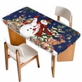 thumbnail image 1 of Blue Christmas Snowman Table Cloths for 5 Foot Rectangle Tables, Xmas Snowflake Elk Tree Balls Patio Waterproof Elastic Fitted Tablecloths, Washable Rectangular Table Cover for Camping, 1 of 8