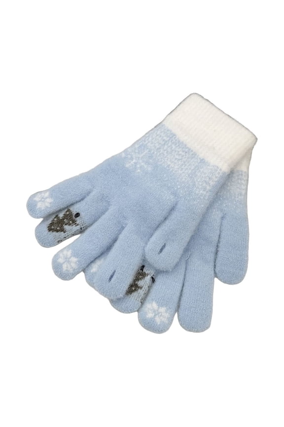 Blue Christmas Split Finger Gloves One Pair Polyester Fabric With Five-Finger Design For Touch Devices These Gloves Are Stretchy And Provide Warmth For Students Or Daily Commuters Blue