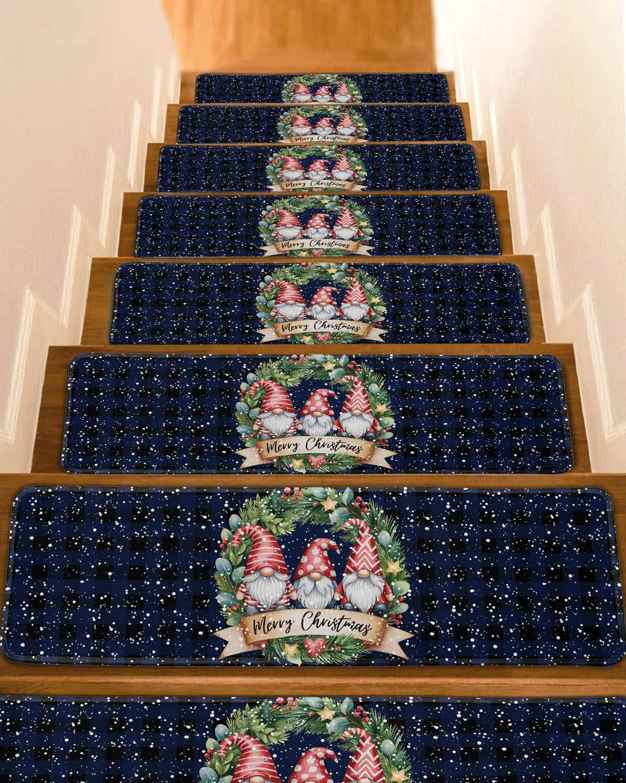 Wraeth Stairs Blue Christmas Stair Treads for Wooden Steps Indoor Runner Rug Carpet ...