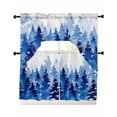 thumbnail image 1 of Blue Christmas Swag Kitchen Curtains Sets for Windows 24 Inch Length, Winter Snowflake Abstract Forest Tree Short Window Curtain Panels Swags Valances and Tiers 3 Piece Set for Cafe/Dining Room, 1 of 5