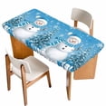 thumbnail image 1 of Blue Christmas Table Cloths for 3 Foot Rectangle Tables, Snowman Snowflake Gifts Xmas Tree Patio Waterproof Elastic Fitted Tablecloths, Washable Rectangular Table Cover for Camping, 1 of 8