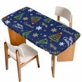thumbnail image 1 of Blue Christmas Table Cloths for 3 Foot Rectangle Tables, Winter Pine Tree Gold White Snowflakes Patio Waterproof Elastic Fitted Tablecloths, Washable Rectangular Table Cover for Camping, 1 of 8