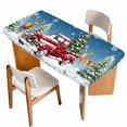 thumbnail image 1 of Blue Christmas Table Cloths for 3 Foot Rectangle Tables, Winter Red Truck Pine Tree Xmas Snowflakes Patio Waterproof Elastic Fitted Tablecloths, Washable Rectangular Table Cover for Camping, 1 of 8