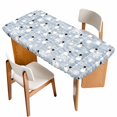 thumbnail image 1 of Blue Christmas Table Cloths for 3 Foot Rectangle Tables, Xmas Snowflake Snowman Patio Waterproof Elastic Fitted Tablecloths, Washable Rectangular Table Cover for Camping, 1 of 8