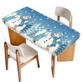 thumbnail image 1 of Blue Christmas Table Cloths for 4 Foot Rectangle Tables, Snowman Xmas Tree Snowflake Elk Winter Patio Waterproof Elastic Fitted Tablecloths, Washable Rectangular Table Cover for Camping, 1 of 8