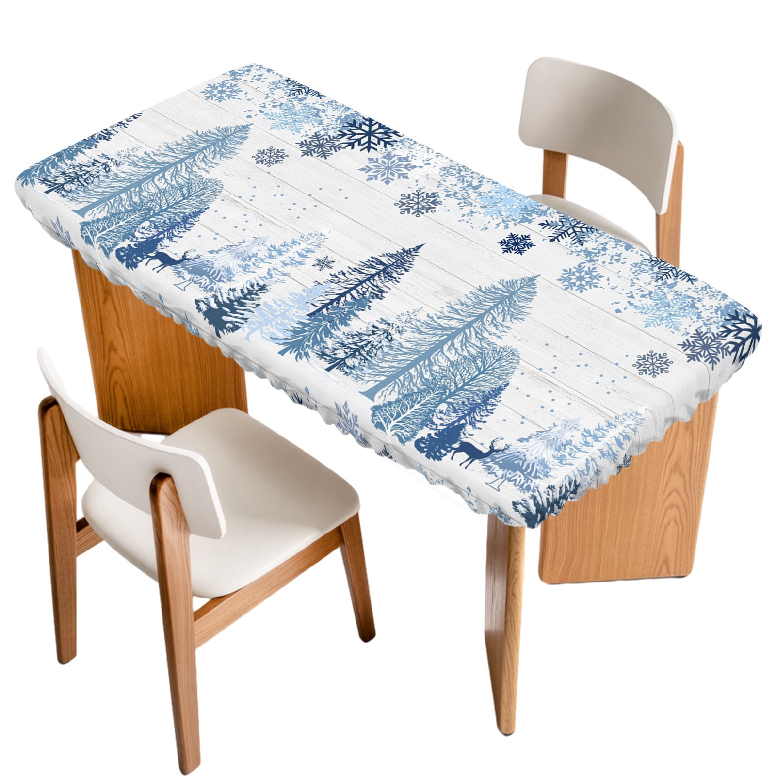 Blue Christmas Table Cloths for 4 Foot Rectangle Tables, Xmas Tree ...