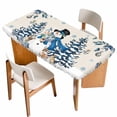 thumbnail image 1 of Blue Christmas Table Cloths for 5 Foot Rectangle Tables, Snowman Xmas Tree Balls Snowflake Rustic Patio Waterproof Elastic Fitted Tablecloths, Washable Rectangular Table Cover for Camping, 1 of 8