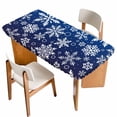 thumbnail image 1 of Blue Christmas Table Cloths for 5 Foot Rectangle Tables, Xmas Snowflake White Patio Waterproof Elastic Fitted Tablecloths, Washable Rectangular Table Cover for Camping, 1 of 8