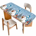 thumbnail image 1 of Blue Christmas Table Cloths for 8 Foot Rectangle Tables, Snowman Gifts Xmas Tree Snowflake Winter Patio Waterproof Elastic Fitted Tablecloths, Washable Rectangular Table Cover for Camping, 1 of 8