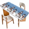 thumbnail image 1 of Blue Christmas Table Cloths for 8 Foot Rectangle Tables, Snowman Snowflake Winter Birds Patio Waterproof Elastic Fitted Tablecloths, Washable Rectangular Table Cover for Camping, 1 of 8