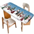 thumbnail image 1 of Blue Christmas Table Cloths for 8 Foot Rectangle Tables, Snowman Xmas Tree Winter Snowflake Patio Waterproof Elastic Fitted Tablecloths, Washable Rectangular Table Cover for Camping, 1 of 8